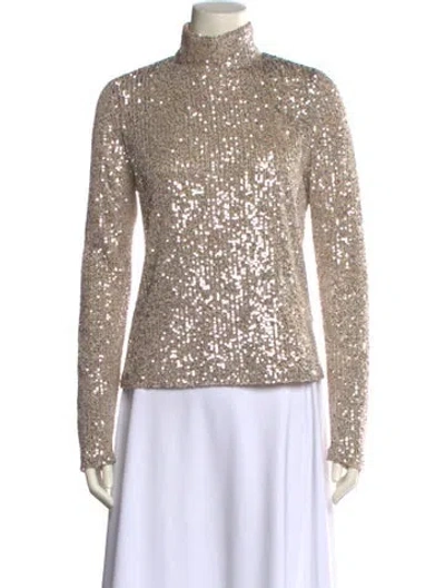 Pre-owned Ronny Kobo Patterned Turtleneck Top In Silver