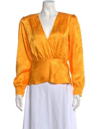 Pre-owned Ronny Kobo Patterned V-neck Blouse In Orange