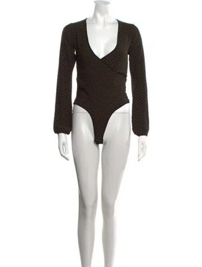 Pre-owned Ronny Kobo Patterned V-neck Bodysuit In Black