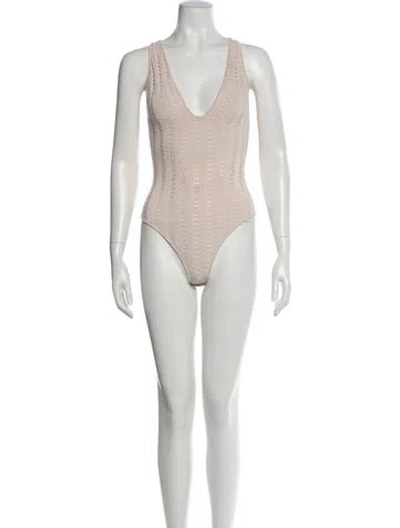 Pre-owned Ronny Kobo Patterned V-neck Bodysuit In Neutral