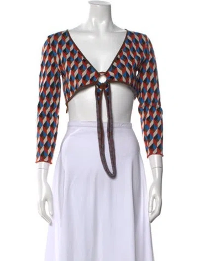 Pre-owned Ronny Kobo Patterned V-neck Crop Top In Neutral