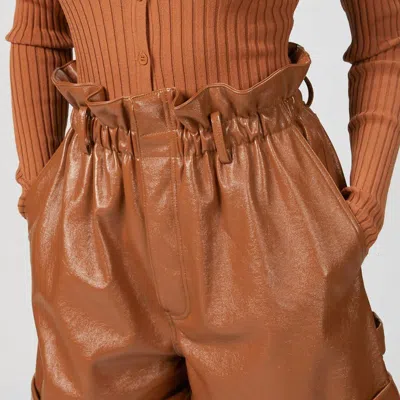 Ronny Kobo Pearl Gathered Faux Leather Shorts In Brown