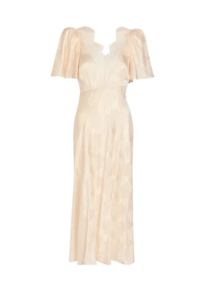 Ronny Kobo Philo Floral-jacquard Silk-blend Midi Dress In Neutral