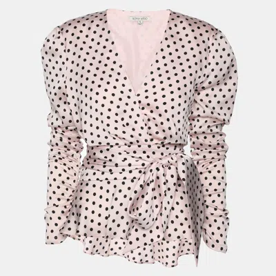 Pre-owned Ronny Kobo Pink Polka Dot Print Crepe Annabelle Top S