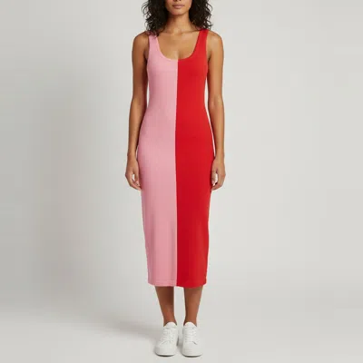 Pre-owned Ronny Kobo Pink /red Knit Sleeveless Midi Dress S