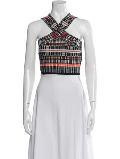 Pre-owned Ronny Kobo Plaid Print Halterneck Crop Top In Black