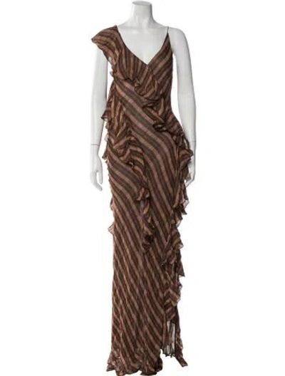 Pre-owned Ronny Kobo Plaid Print Long Dress In Brown
