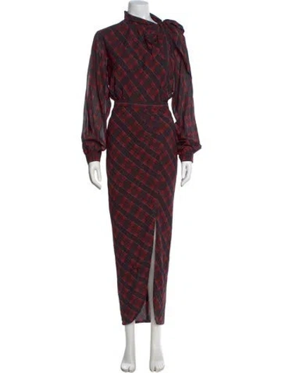 Pre-owned Ronny Kobo Plaid Print Long Dress In Red