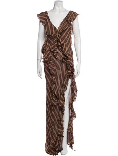 Pre-owned Ronny Kobo Plaid Print Long Dress W/ Tags In Brown