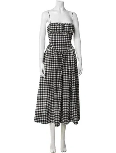Pre-owned Ronny Kobo Plaid Print Midi Length Dress In Black/white