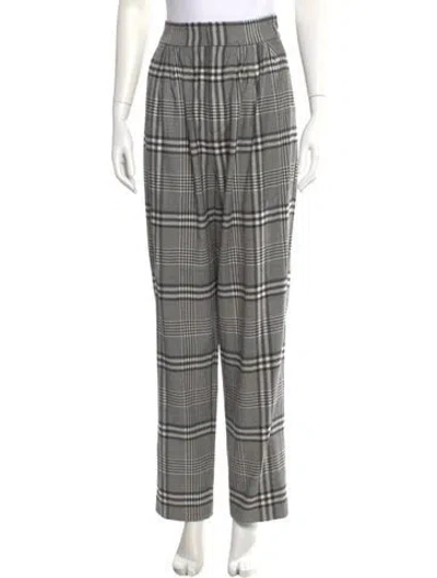 Pre-owned Ronny Kobo Plaid Print Straight Leg Pants In Gray