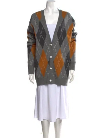Pre-owned Ronny Kobo Plaid Print V-neck Sweater In Grey