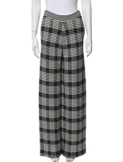 Pre-owned Ronny Kobo Plaid Print Wide Leg Pants In Black