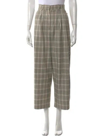 Pre-owned Ronny Kobo Plaid Print Wide Leg Pants In Neutral
