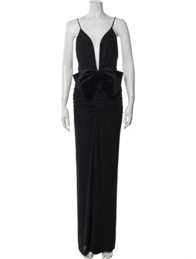 Pre-owned Ronny Kobo Plunge Neckline Long Dress In Black