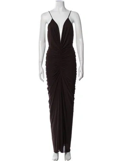 Pre-owned Ronny Kobo Plunge Neckline Long Dress In Brown