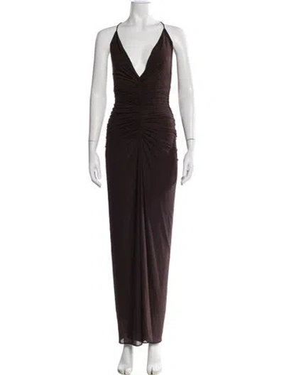 Pre-owned Ronny Kobo Plunge Neckline Long Dress In Brown