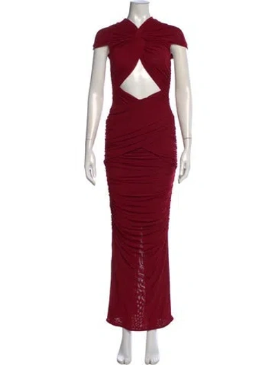 Pre-owned Ronny Kobo Plunge Neckline Long Dress In Red