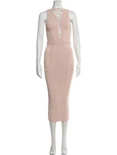 Pre-owned Ronny Kobo Plunge Neckline Midi Length Dress In Pink