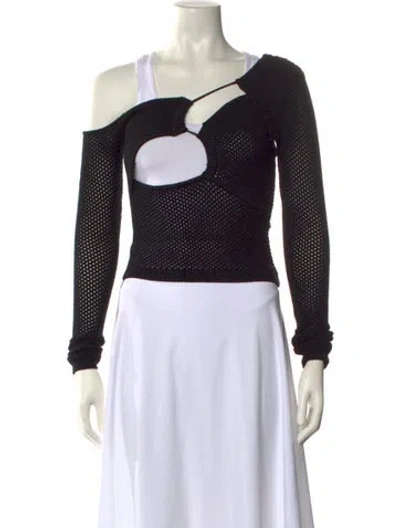Pre-owned Ronny Kobo Polka Dot Print Asymmetrical Sweater In Black