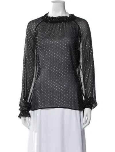 Pre-owned Ronny Kobo Polka Dot Print Crew Neck Blouse In Black
