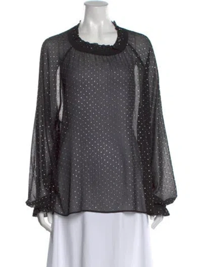 Pre-owned Ronny Kobo Polka Dot Print Crew Neck Blouse In Black