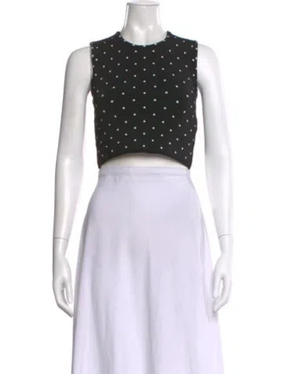 Pre-owned Ronny Kobo Polka Dot Print Crew Neck Crop Top In Black