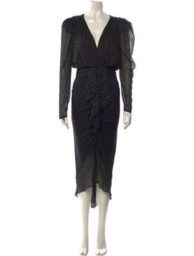 Pre-owned Ronny Kobo Polka Dot Print Long Dress In Black