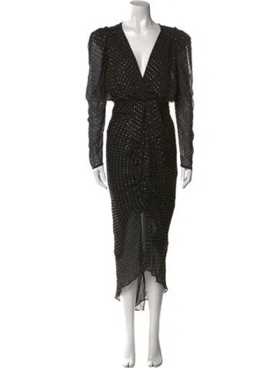 Pre-owned Ronny Kobo Polka Dot Print Long Dress In Black