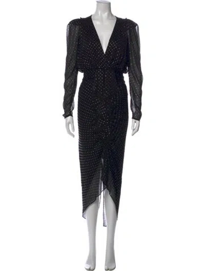 Pre-owned Ronny Kobo Polka Dot Print Long Dress In Black