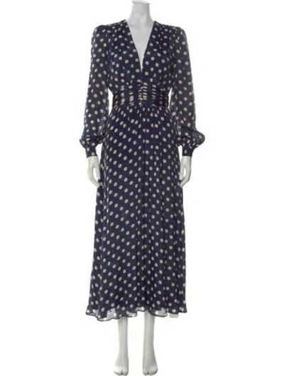Pre-owned Ronny Kobo Polka Dot Print Long Dress In Blue