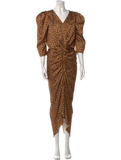 Pre-owned Ronny Kobo Polka Dot Print Long Dress In Brown