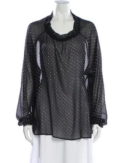 Pre-owned Ronny Kobo Polka Dot Print Long Sleeve Blouse In Black