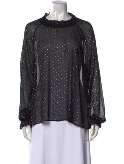 Pre-owned Ronny Kobo Polka Dot Print Long Sleeve Blouse In Black