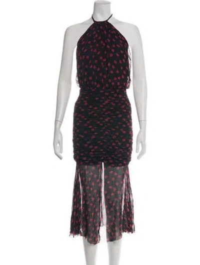 Pre-owned Ronny Kobo Polka Dot Print Midi Length Dress In Black
