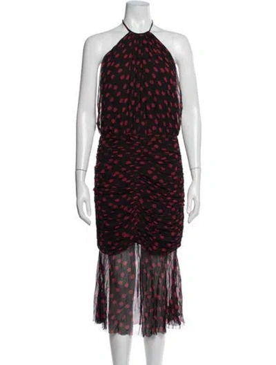 Pre-owned Ronny Kobo Polka Dot Print Midi Length Dress In Black/red