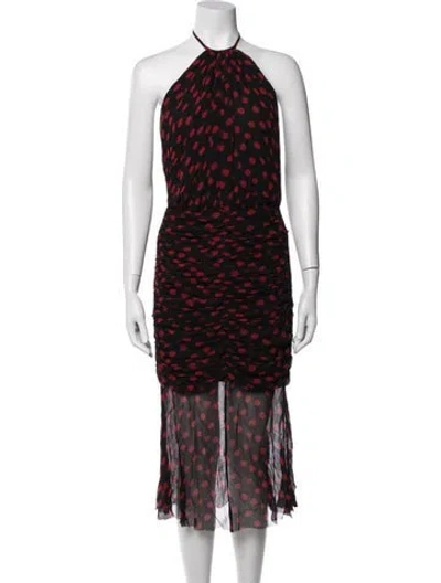 Pre-owned Ronny Kobo Polka Dot Print Midi Length Dress In Black/red
