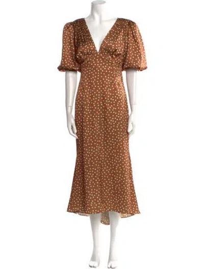 Pre-owned Ronny Kobo Polka Dot Print Midi Length Dress In Brown