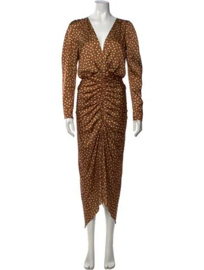 Pre-owned Ronny Kobo Polka Dot Print Midi Length Dress In Brown