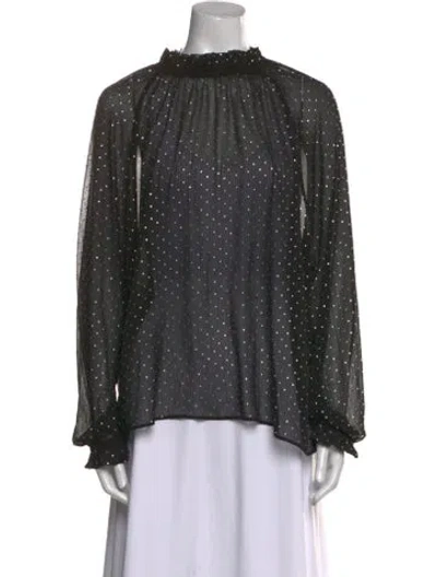 Pre-owned Ronny Kobo Polka Dot Print Mock Neck Blouse In Black