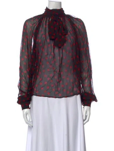 Pre-owned Ronny Kobo Polka Dot Print Tie Neck Blouse In Multicolor