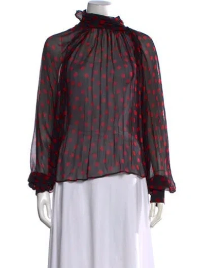 Pre-owned Ronny Kobo Polka Dot Print Tie Neck Blouse In Red