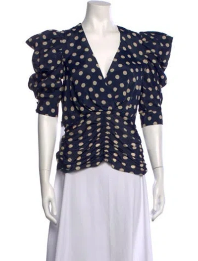 Pre-owned Ronny Kobo Polka Dot Print V-neck Blouse In Blue