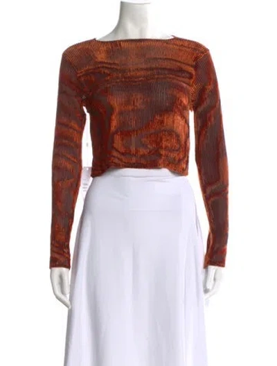 Pre-owned Ronny Kobo Printed Bateau Neckline Crop Top W/ Tags In Orange