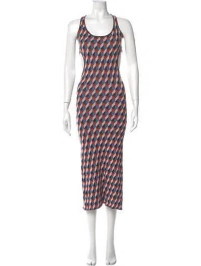 Pre-owned Ronny Kobo Printed Long Dress In Blue