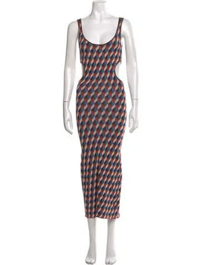 Pre-owned Ronny Kobo Printed Long Dress In Blue