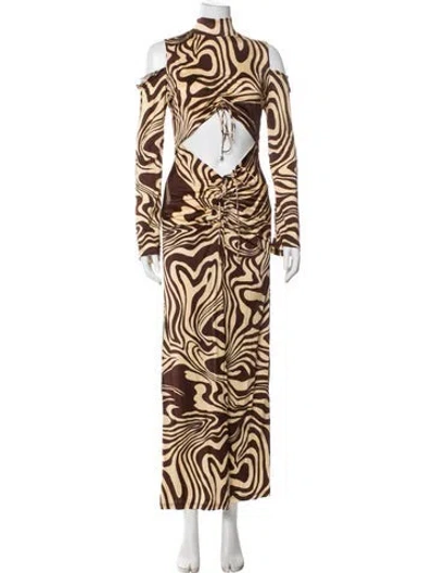Pre-owned Ronny Kobo Printed Long Dress In Brown