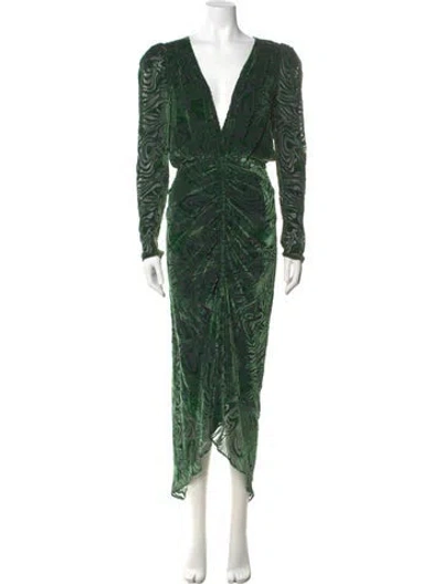 Pre-owned Ronny Kobo Printed Long Dress In Green