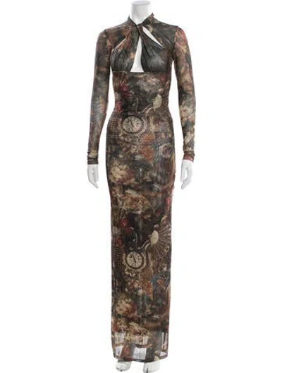 Pre-owned Ronny Kobo Printed Long Dress In Neutral