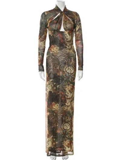Pre-owned Ronny Kobo Printed Long Dress In Neutral